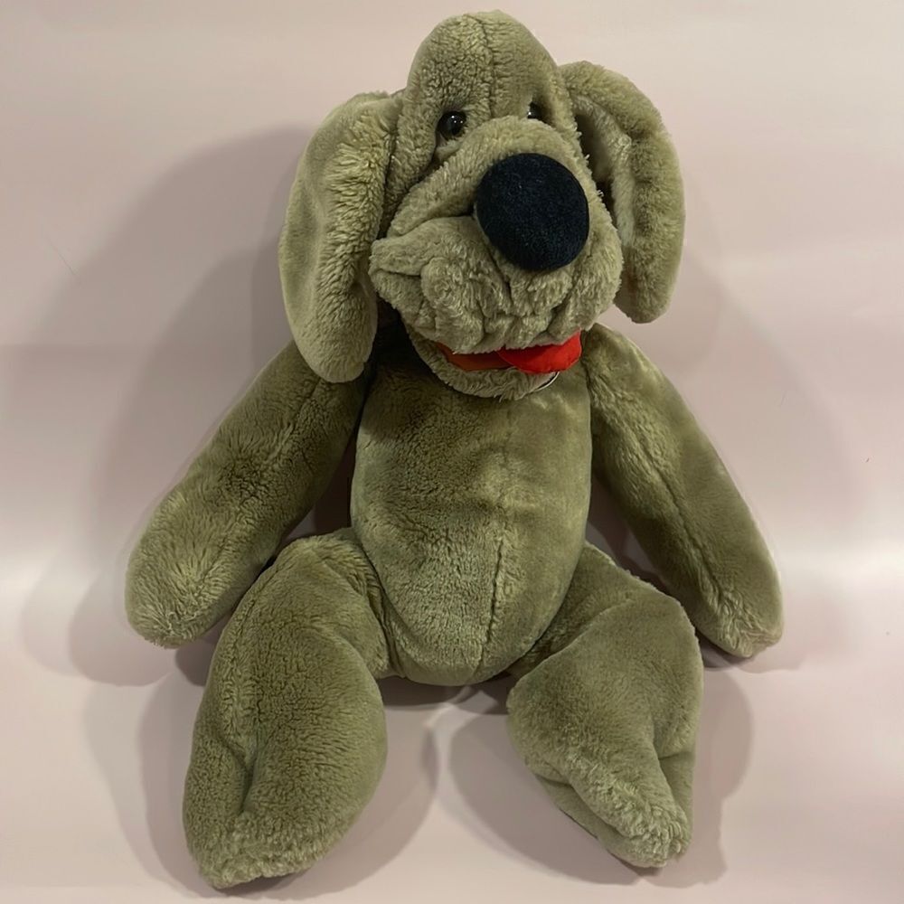Vintage Wrinkles Plush Puppy Dog Hand Puppet Grey Beige Stuffed Animal Toy 16”